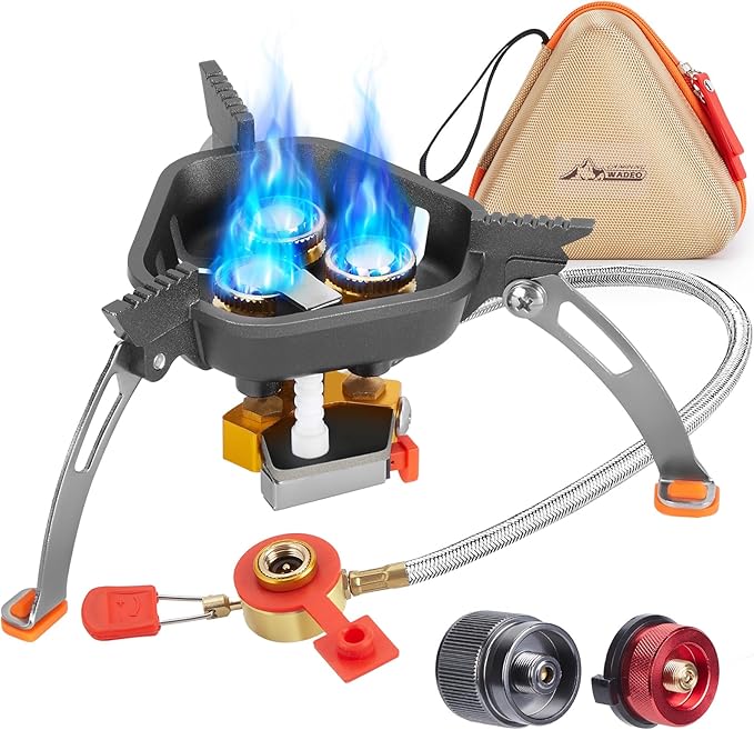 WADEO 7200W Windproof Camping Stove, Camping Gas Stove with Piezo Ignition, Two Fuel Canister