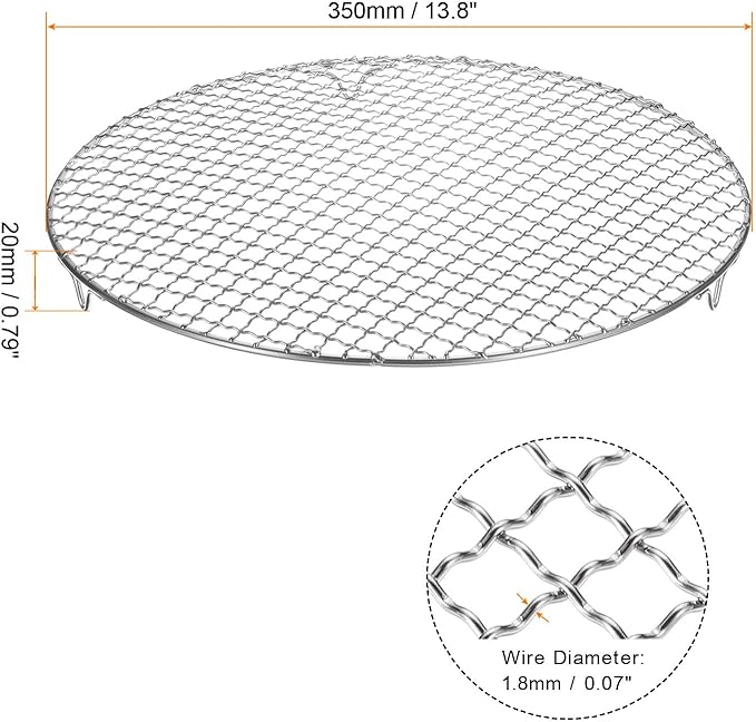 HARFINGTON 2pcs Round Cooking Rack 13.8-inch 201 Stainless Steel Cross Wire Barbecue Grill Net with