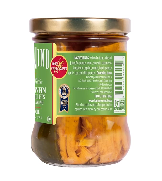 Tonnino Tuna Fish Yellowfin Pole&Line - Jalapeno in Olive Oil ??Pack of 6 ??Alternative to Salmon