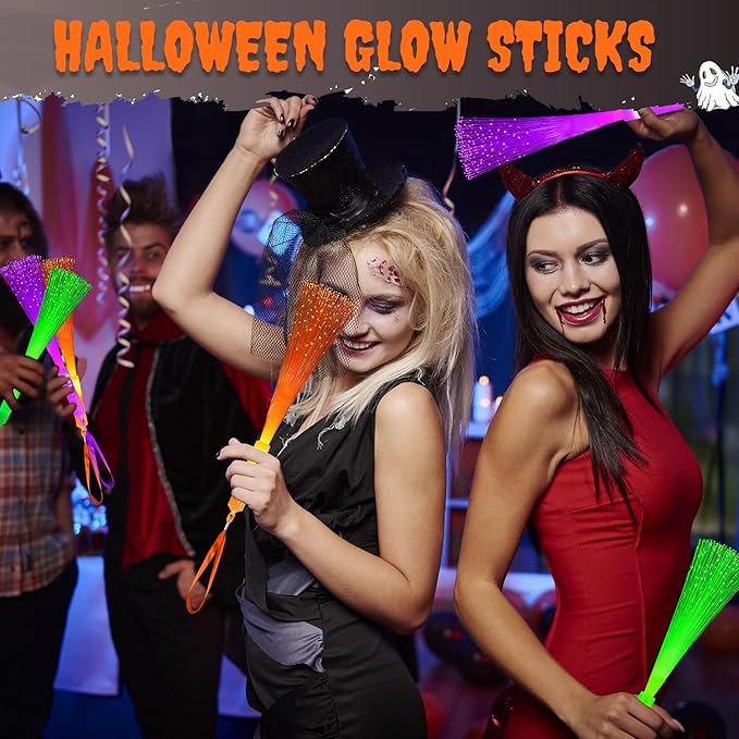 Halloween Glow Sticks Toys Gifts for Kids-6 Pack, Light Up Fiber Optic Wand for Toddlers, Fun