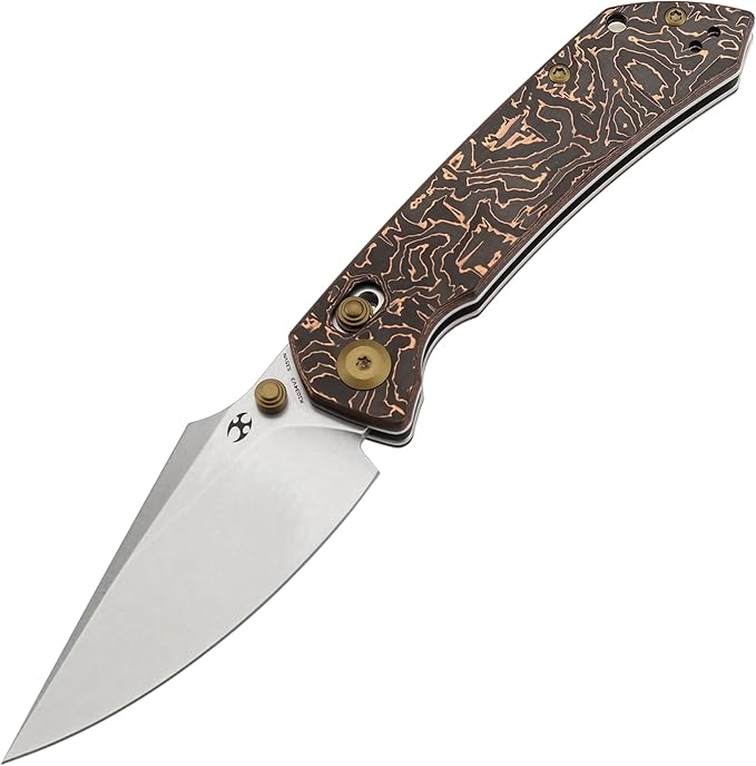 KANSEPT Fenrir Pocket Knife,3.48'' Stonewashed CPM S35VN Harpoon Sharp Blade,Copper Carbon Fiber