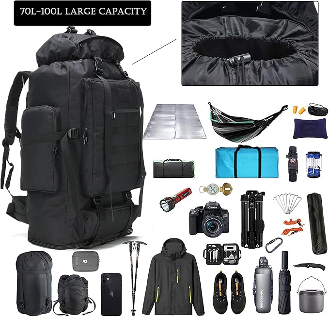 Hiking Backpack for Men 70L/100L Camping Backpack Military Rucksack Molle 3 Days Assault Pack for