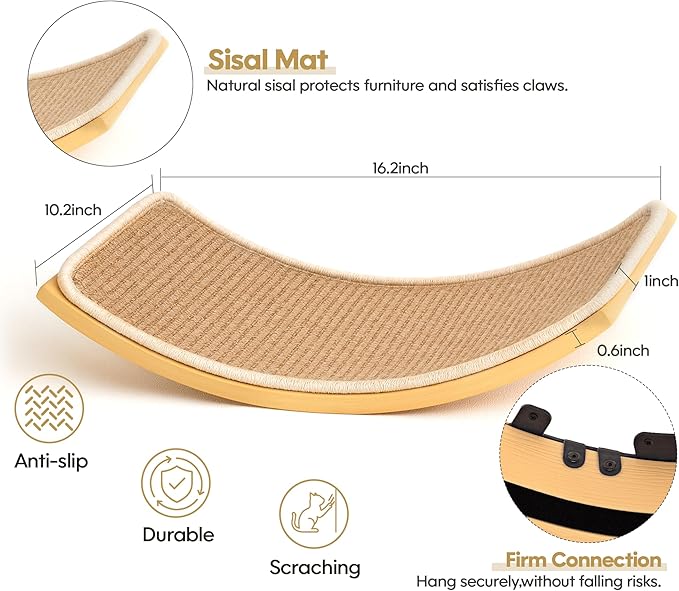 Cat Wall Shelves with Sisal Pads, 4-Piece Wooden Cats Furniture Set with Cat Window Perch, Flat