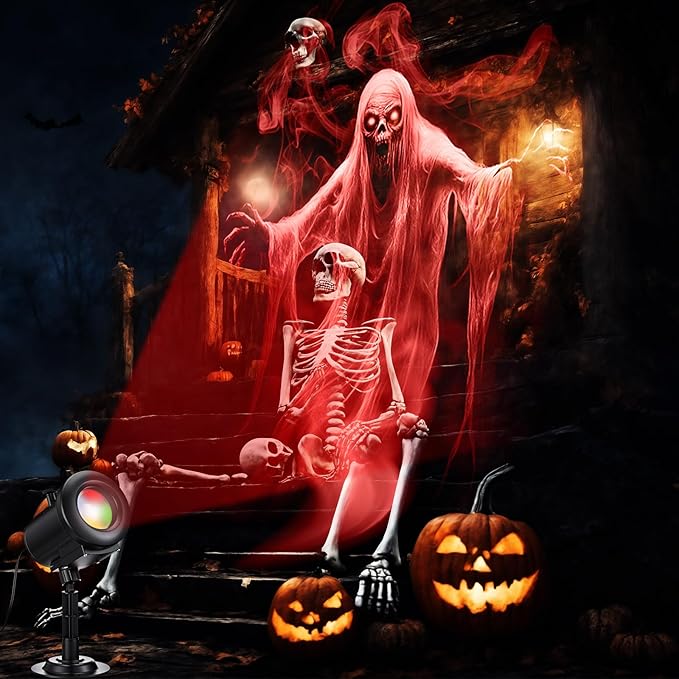 12 in 1 Halloween Projector Lights Outdoor 2025 Upgrade 3D Dynamic Window Indoor Decorations Skull