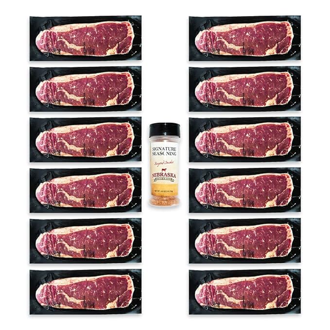 Nebraska Star Beef Prestige Steaks - 12 Packs with Signature Seasoning (12-12oz NY Strip)