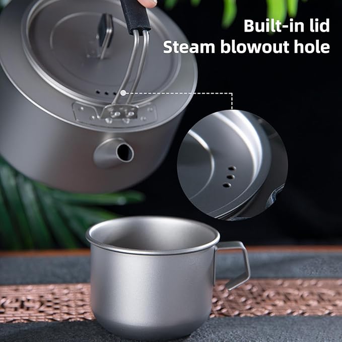 Camping Kettle Titanium Camp Tea Coffee Pot Portable Lightweight Tea Kettle Teapot Fast Heating