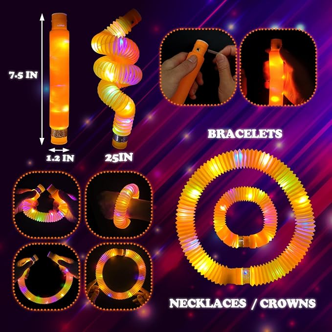 12 PCS Orange Glow Sticks Pop Tubes for kids,Halloween Light Up Necklaces Bracelets Accessories for