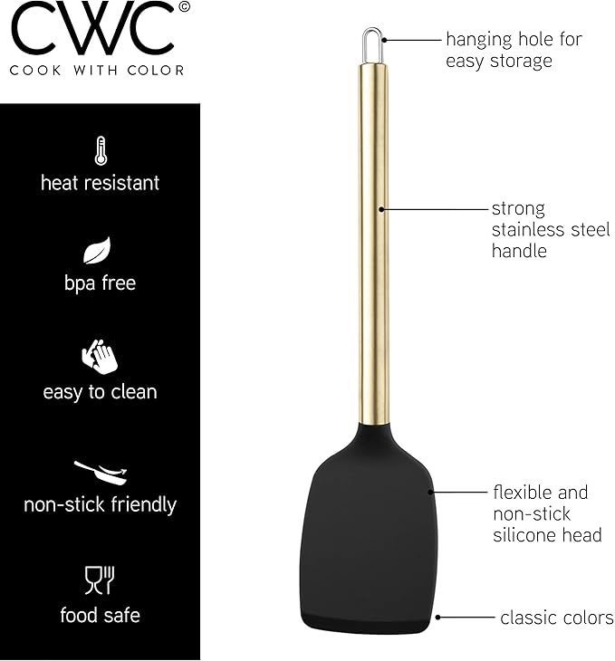 COOK WITH COLOR Silicone Cooking Utensils, Kitchen Utensil Set, Easy to Clean Silicone Kitchen