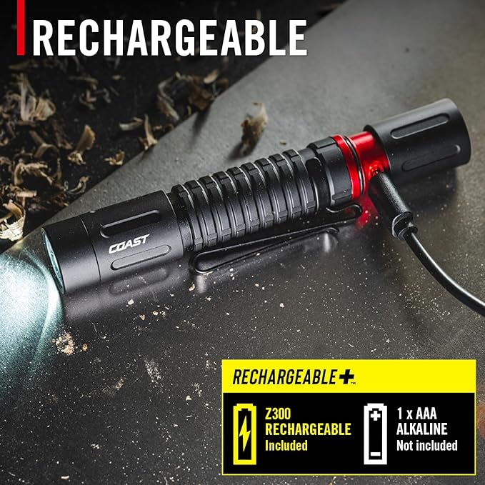 COAST XT10R 280 Lumen USB-C Rechargeable Pocket Flashlight/Penlight with TWIST FOCUS and Two-Way