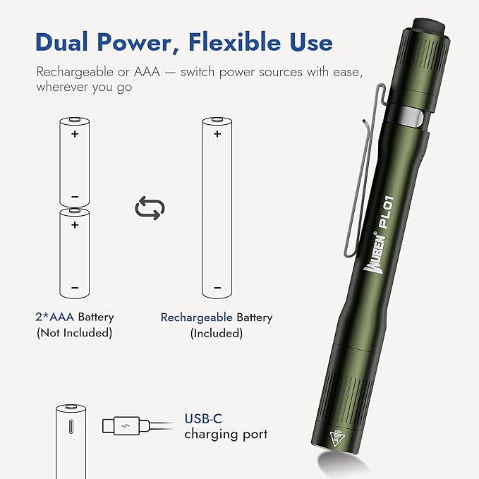 WUBEN PL01 Pen Light, 650 Lumens Pocket EDC Flashlight Rechargeable, Bright LED Pen Flashlight