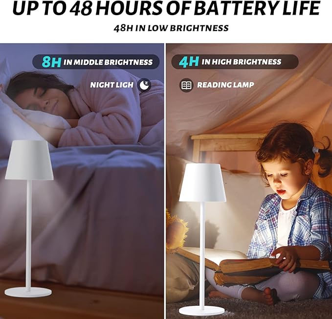 Maksone 2 Pack RGB Cordless Table Lamp, 6600mWh Rechargeable Battery Desk Lamp, 3000K Stepless