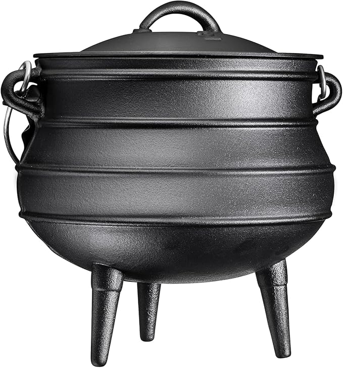 Bruntmor 12 Quart Cast Iron Dutch Oven Cauldron Pot - Camping Cookware with Lid - Pre-Seasoned