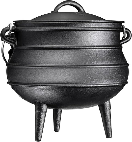 Bruntmor 12 Quart Cast Iron Dutch Oven Cauldron Pot - Camping Cookware with Lid - Pre-Seasoned