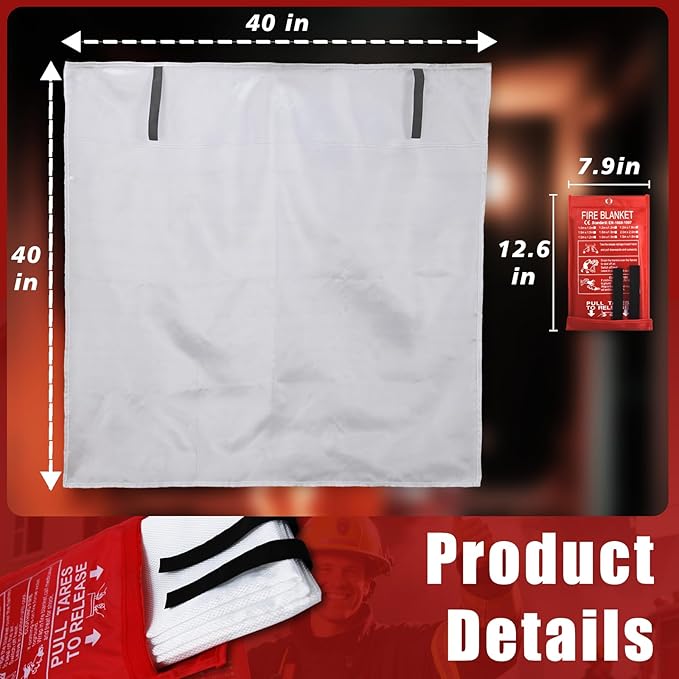 Smilco Emergency Fire Blanket for Home & Kitchen - 40x40 Flame-Retardant Fiberglass Fire