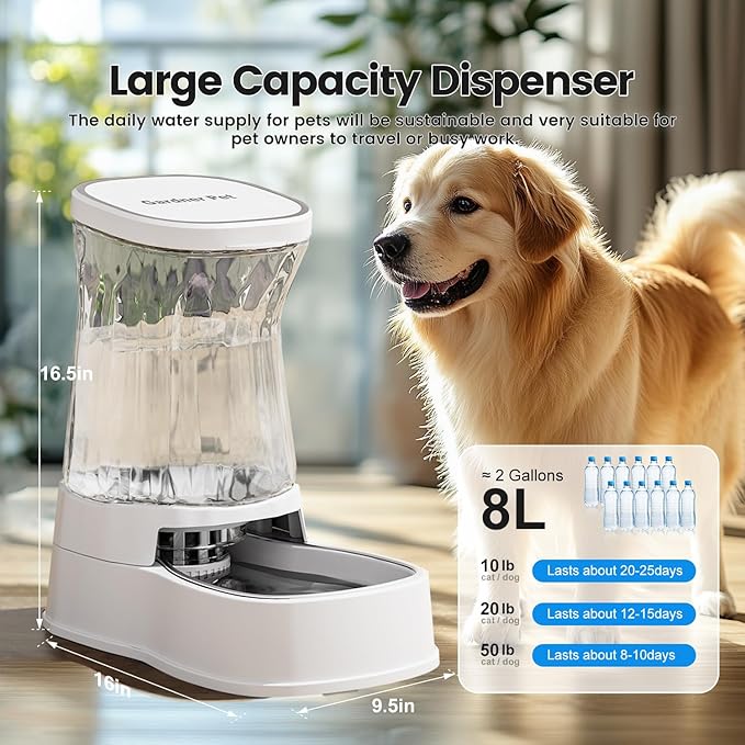 Gardner Pet Automatic Dog Water Dispenser Gravity Stainless Steel Water Waterer Feeder, Large