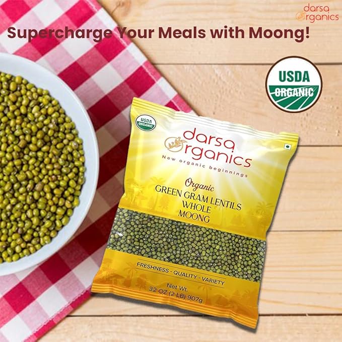 Darsa Organics Whole Green Moong (Mung) Bean Lentils 2 lb ??USDA Organic, Non-GMO, Kosher
