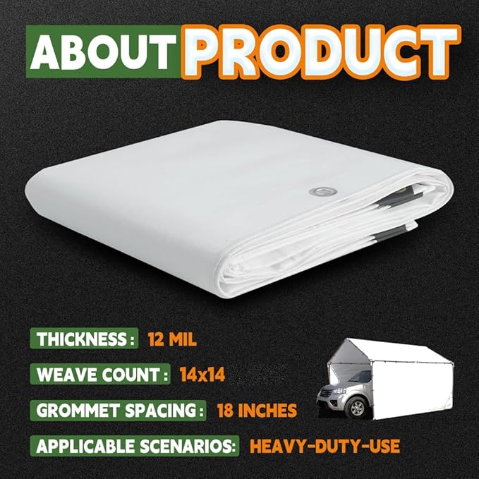 RAINDEWAY 12 Mil Heavy Duty White Tarp 6x8 Feet (2 Pack), UV Resistant, Waterproof, Weatherproof