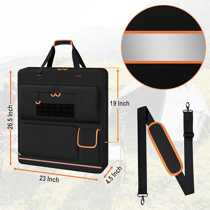 Solar Panel Storage Bag with Orange Lining, Deepened Opening, Zipper with Pull and Multi-Accessory