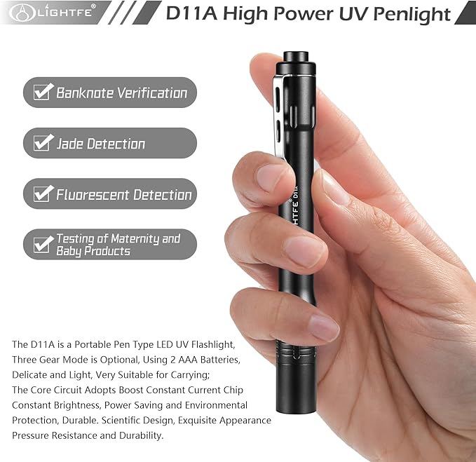 LIGHTFE Black Light D11A 395nm Ultraviolet Flashlight with high-Power Ultraviolet LED Light Source
