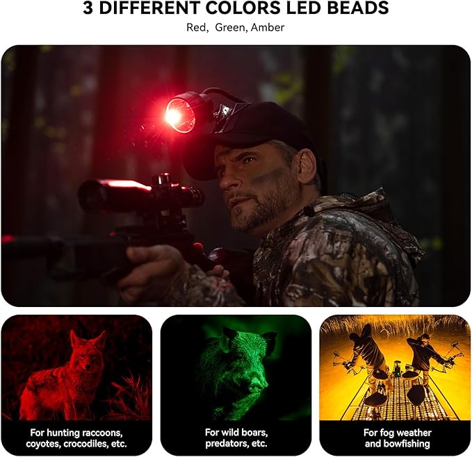 10W Coon Hunting Lights Headlamp for Coyotes Hog Predators, Rechargeable & IPX5 Waterproof, 6