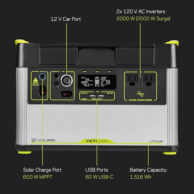 Goal Zero Yeti Portable Power Station - Yeti 1500X w/ 1,516 Watt Hours Battery Capacity, USB Ports