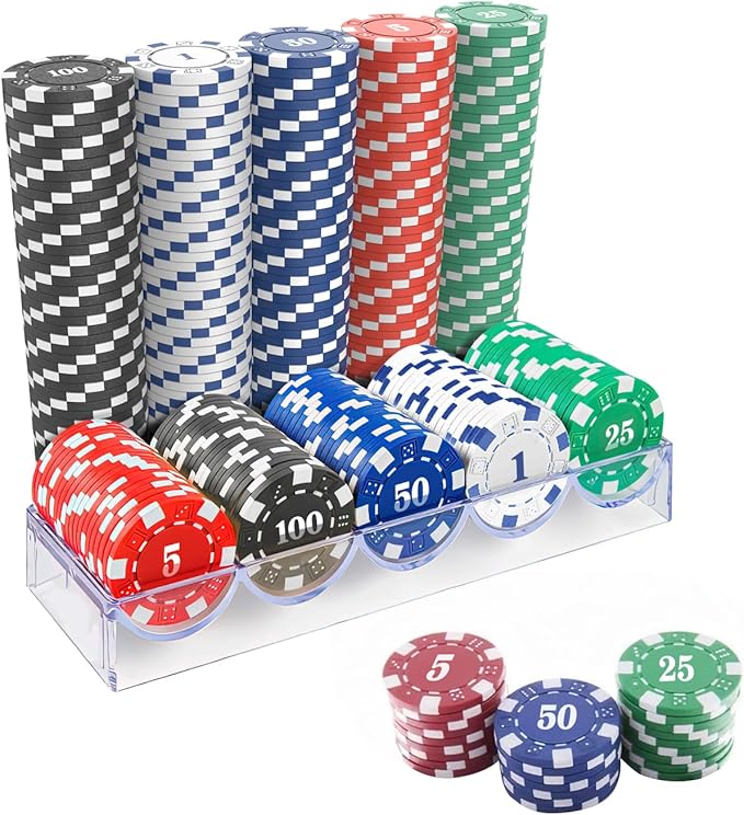 100Pcs Poker Chip with Denominations, Casino Poker Chips Set with Numbers, 11.5 Gram Clay Composite