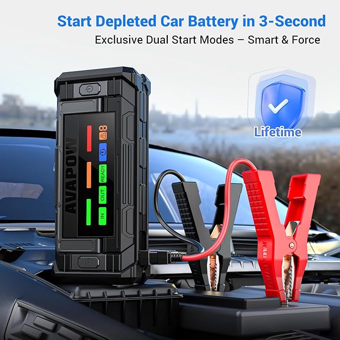 AVAPOW 8000A Battery Jumper Starter Portable with 4″ HD Display PD 30W Dual-Way Fast Charging, 12V