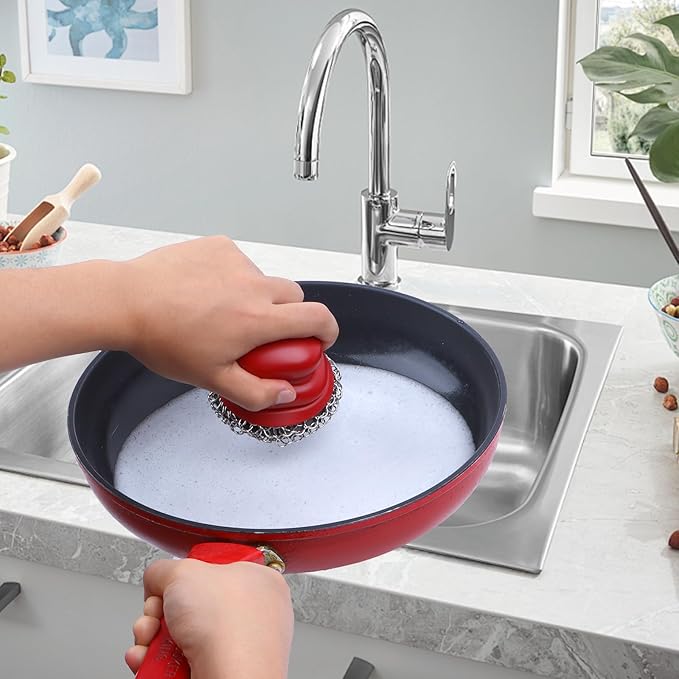 Onewly Cast Iron Scrubber and Scraper, Chain Mail Scrubber Cast Iron for Cleaning Dishes, Stock