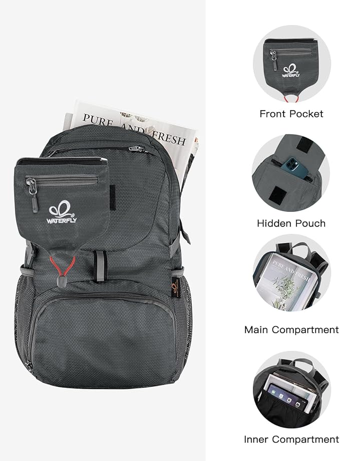 WATERFLY Small Lightweight Packable Backpack: 20l Ultra Light Foldable Travel Hiking Camping