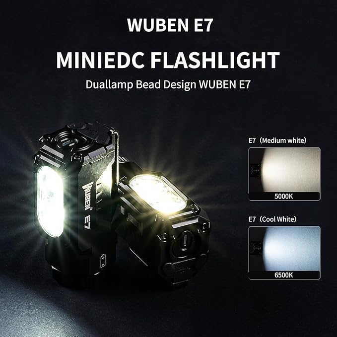 WUBEN E7 EDC Flashlight, 1800 Rechargeable Lumens Mini Flashlight, Super Bright Small Flashlight, 6