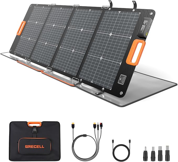 GRECELL 120W Portable Solar Panel for Power Station, 24% High Efficiency Bifacial Panel 21.6V