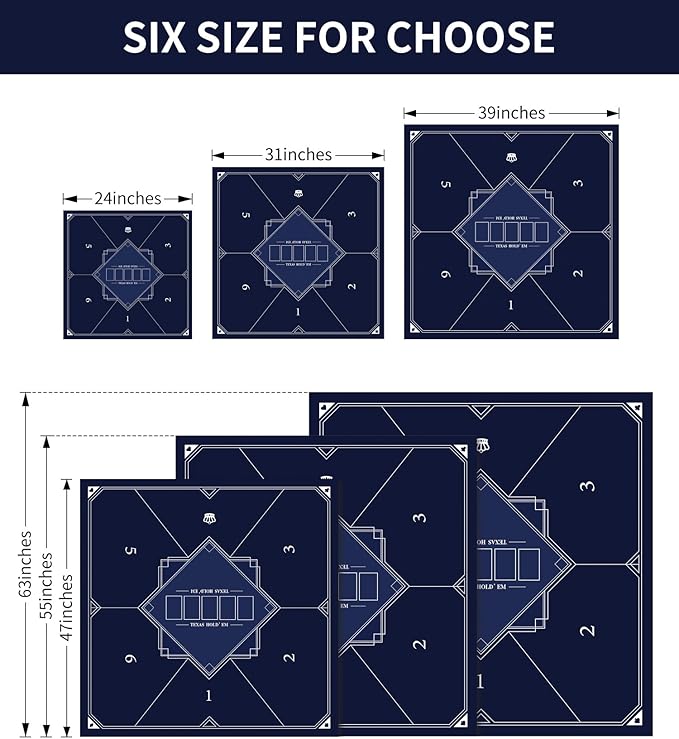 nuveti 24/31/39/47/55/63 inch Square Foldable 6-Player Texas Poker Card Tabletop Layout Portable