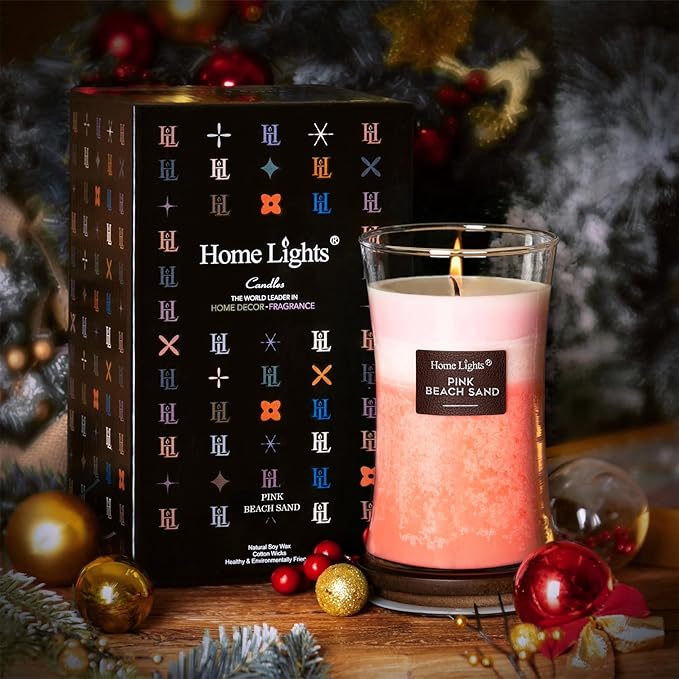 HomeLights 3-Layer Candles for Home Scented, 21.52 OZ Natural Soy Wax Scented Candles Burns Up to