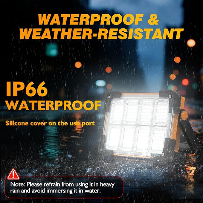 120W Solar Rechargeable Work Light, 144 LED 10000LM Led Work Light with 4 Modes, Portable Flood