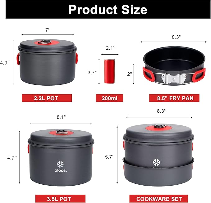 Alocs Camping Cookware Set Camping Gear, Compact Camping Pots and Pans Set, Durable Hard Alumina