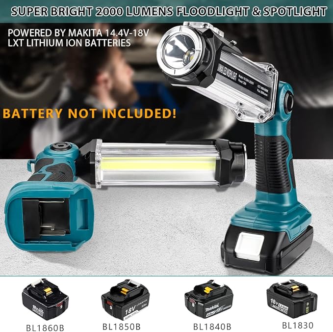 Cordless LED Work Light for Makita 18V Li-ion Battery, 35W 2000LM Outdoor Flashlight Portable