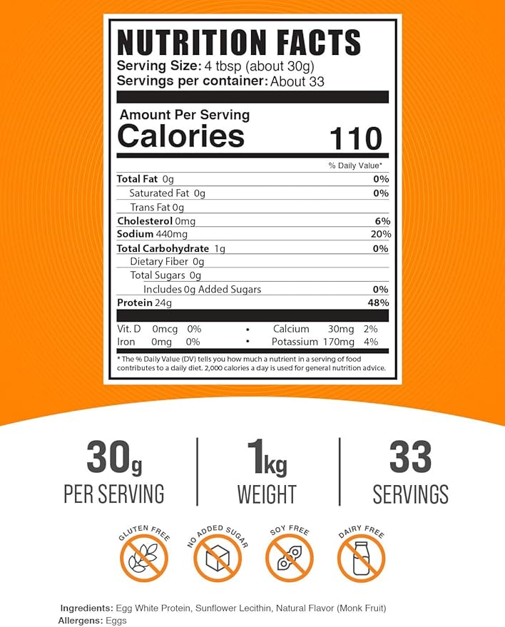 BulkSupplements.com Egg White Protein Powder - Egg White Powder, Lactose Free Protein - Unflavored
