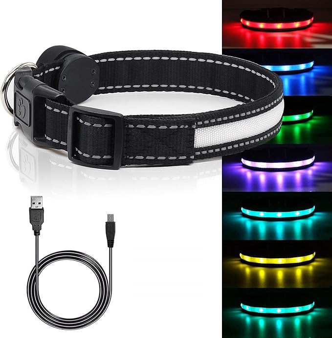 Light Up Dog Collars, Safety LED Dog Collar Rechargeable 7 Colors in One Lighted Dog Collar Glow in