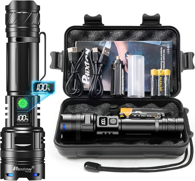 Rechargeable Flashlights 2000 High Lumens Single One Mode Super Bright, High Powered LED Flashlight