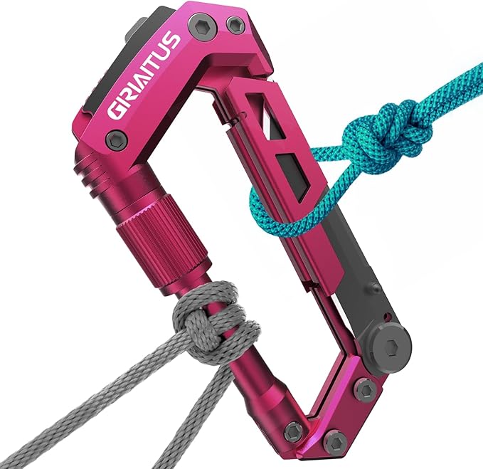 Dark Pink Color Multitool Carabiner EDC Pocket Multi-tool Knife Gifts for Mom Women Wife, EDC