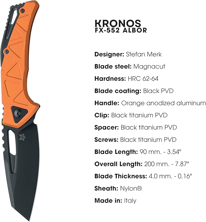 Fox Knives Chronos FX-552 ALBOR Premium Folding Knife 3.54in CPM MagnaCut Steel Blade, Reverse
