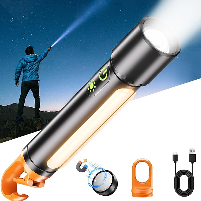 Rechargeable Magnetic Flashlights, LED High Lumens Flashlight Super Bright with 9 Modes, Waterproof