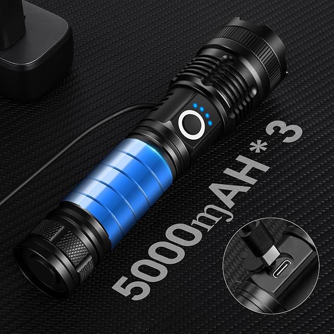 KINGCAESAR 3 Pack Flashlights 90,000High Lumens - Super Bright Rechargeable Flashlight with 5 Light