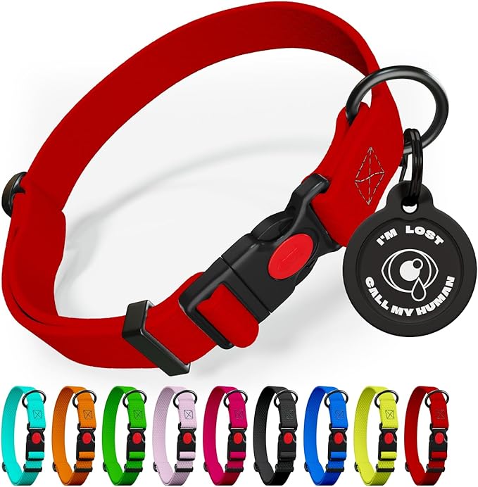Adjustable Dog Collar with QR Code Dog Tag ID Attached - Made in USA - Honeycomb Waterproof Heavy