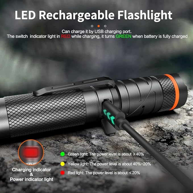 NICRON B75T LED Tactical Flashlight with Red White Dual Light, 90 Degree Rotating Head, Magnetic