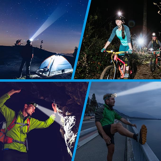 High Brightness LED Headlamp with Display Screen Rechargeable USB-C Waterproof Headlight with