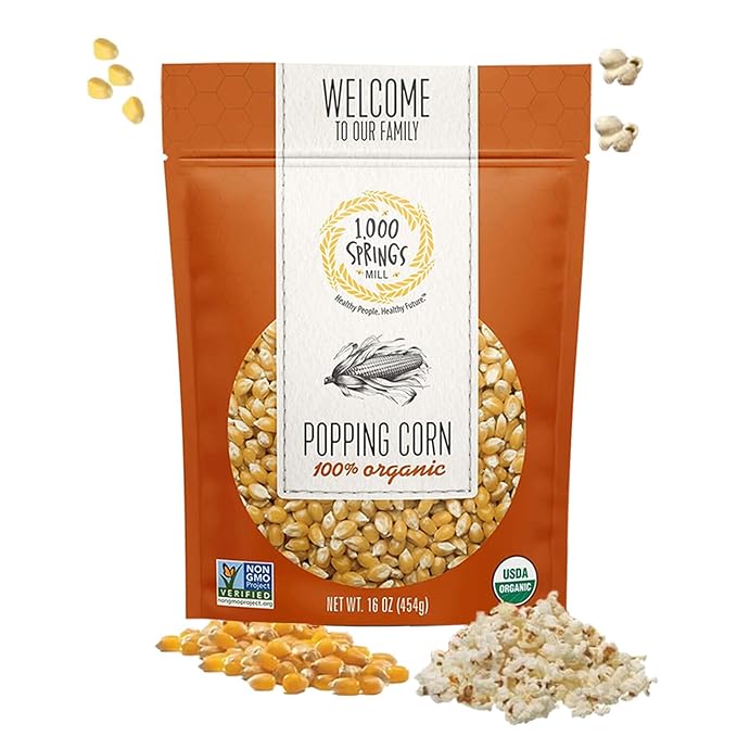 1000 Springs Mill Organic Dry Popcorn Kernels - Non-GMO, Healthy Snack for Microwave or Stovetop