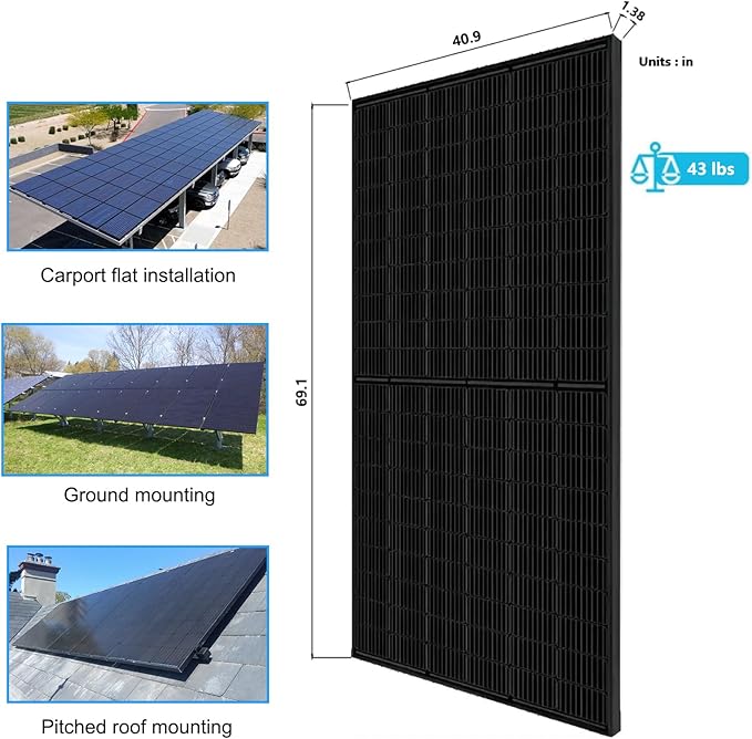 2PCS Solar Panels 360 355 Watt 24 Volt, Total 720W High-Efficiency Half Cell Monocrystalline PV