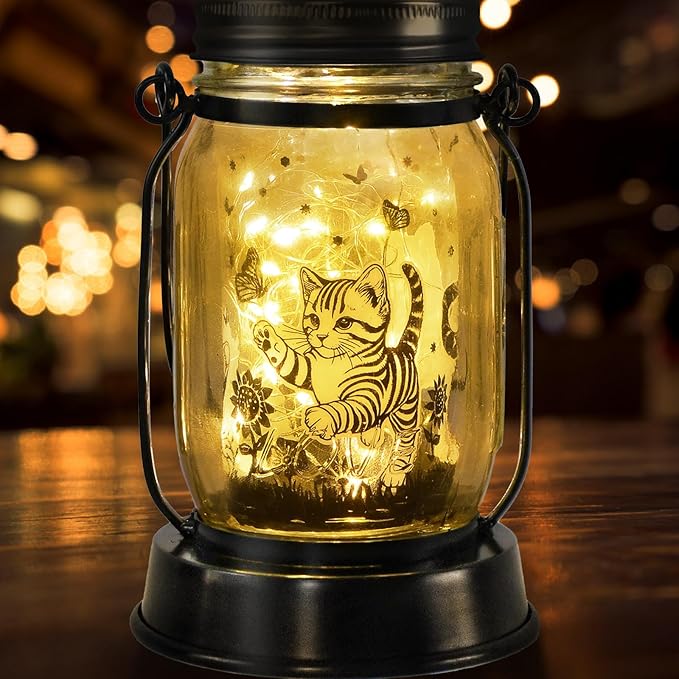 Cat Gifts Cat Solar Lanterns Cat Solar Lights Outdoor Cat Lover Gifts for Women Men Cat Lovers