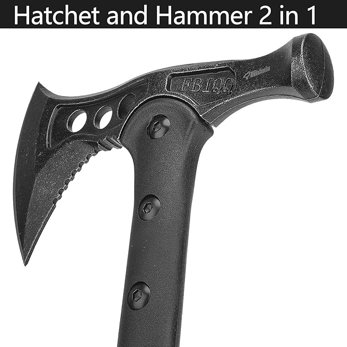 Camping Axe, Survival Chopping Hatchet with Sheath, Tactical Tomahawk with Hammer, Nylon Fiber
